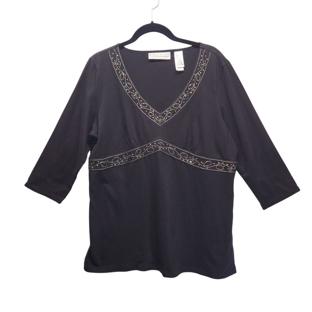 NEW Liz Claiborne Womens 3/4 Sleeve Embellished Cotton Tunic LARGE